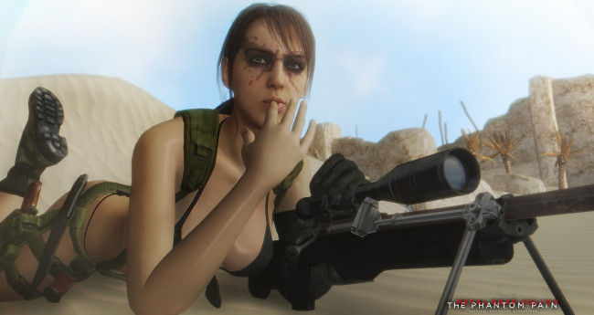 Обои картинки фото видео игры, metal gear solid v,  the phantom pain, взгляд, винтовка, девушка, фон
