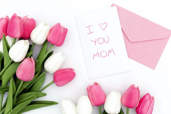 Картинка праздничные день+матери тюльпаны надпись признание