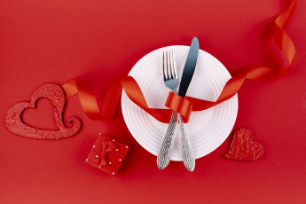 Картинка праздничные день+святого+валентина +сердечки +любовь лента подарок приборы сердечки