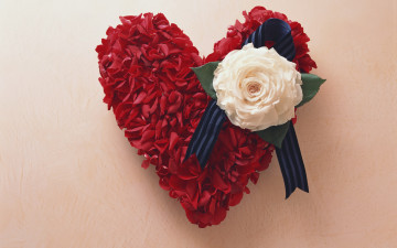 обоя праздничные, день святого валентина,  сердечки,  любовь, сердечко, лепестки, роза, лента