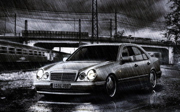 обоя рисованное, авто, мото, машина, дождь, мерседес, мост
