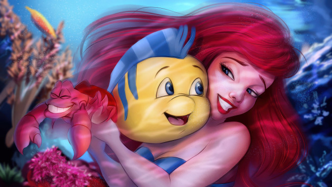 Обои картинки фото рисованное, кино,  мультфильмы, ariel, flounder