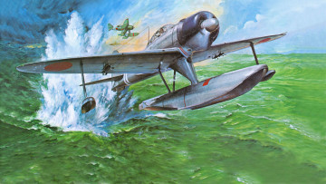 Картинка рисованные авиация гидроистребитель f1m nakajima a6m2-n mitsubishi rufe