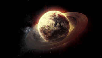 Картинка космос арт кольца туманность планета