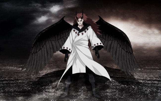 Обои картинки фото аниме, naruto, sennin, демон, крылья, бог, войны, god, of, war, uchiha, madara