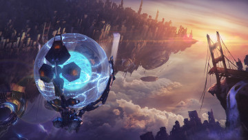 Картинка фэнтези иные+миры +иные+времена разрушение разлом шар sci-fi арт мост фантастика