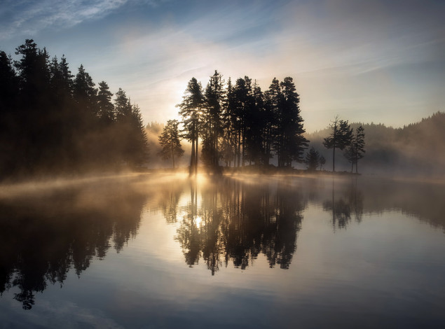 Обои картинки фото природа, реки, озера, озеро, туман, утро