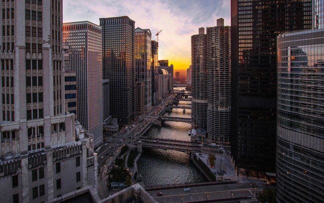Обои картинки фото города, Чикаго , сша, канал, дома