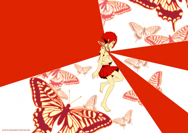 Обои картинки фото аниме, unknown,  другое, девочка, бабочки