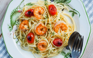 Картинка еда макароны +макаронные+блюда спагетти томаты креветки