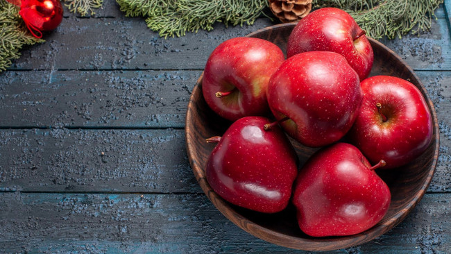 Обои картинки фото еда, яблоки, миска, красные