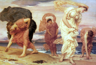 Картинка лорд фредерик лейтон гречанки собирающие гальку рисованные frederick leighton хитоны девушки