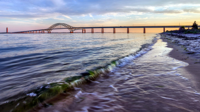 Обои картинки фото природа, побережье, мост, река
