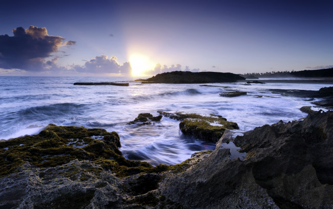 Обои картинки фото природа, побережье, восход, скалы, море