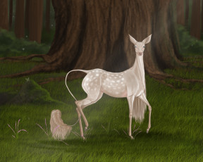 Картинка рисованные животные сказочные мифические олень лес