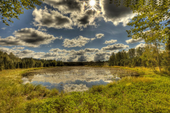 Картинка природа реки озера облака небо трава озеро пейзаж