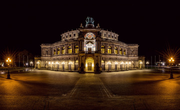 Картинка dresden+semperoper+panorama города дрезден+ германия здание площадь огни ночь
