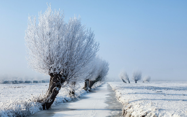 Обои картинки фото природа, зима, река, поле