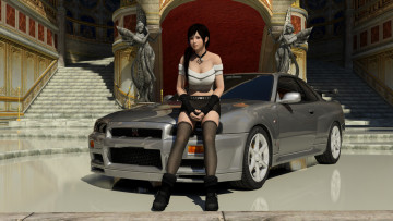 Картинка автомобили 3d+car&girl девушка фон взгляд автомобиль
