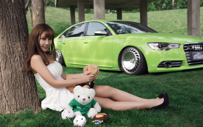 Обои картинки фото автомобили, -авто с девушками, азиатка, фон, автомобиль, взгляд, девушка