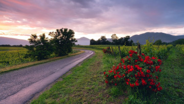 Картинка природа дороги проселочная дорога горы закат