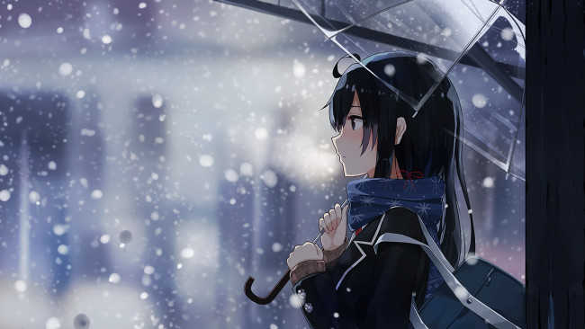 Обои картинки фото аниме, зима,  новый год,  рождество, девушка