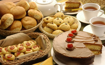 обоя еда, пирожные, кексы, печенье, торт, булочки, чай