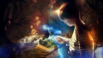 Картинка фэнтези фотоарт персонажи сказки книга фантазия мальчик ребенок всадник лестница цветок