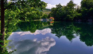 Картинка природа реки озера лето озеро деревья босния