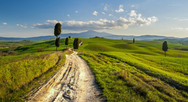 Обои картинки фото природа, дороги, италия, тоскана, холмы, дорога, сельский, пейзаж