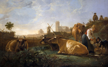 Картинка рисованное живопись лето корова
