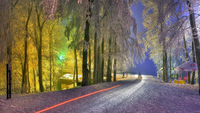 Обои картинки фото природа, дороги, дорога, деревья, снег, зима