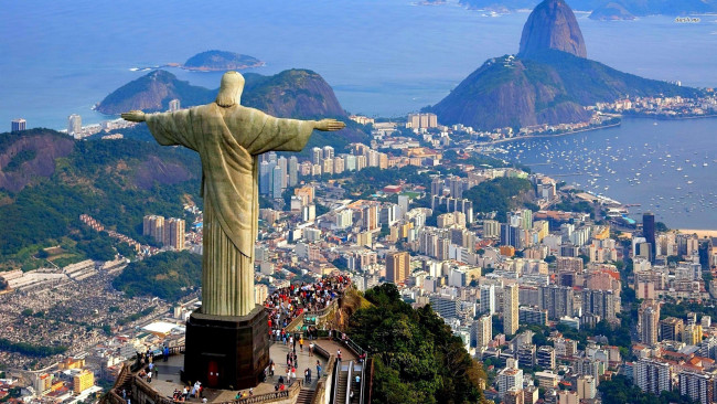 Обои картинки фото города, рио-де-жанейро , бразилия, панорама, статуя