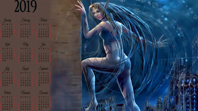 Обои картинки фото календари, фэнтези, существо, девушка, женщина, calendar, 2019
