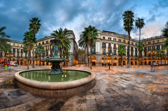Картинка города барселона+ испания площадь фонтан