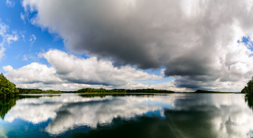 Картинка природа реки озера лето водная поверхность деревья облака отражение