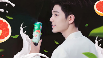 обоя мужчины, xiao zhan, актер, пачка, молоко, листья, грейпфрут