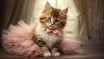 Картинка кошка 3д+графика животные+ animals adorable cute kitten ai art нейросеть