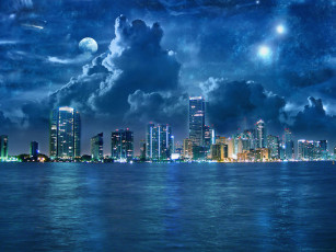 Картинка вечер города огни ночного