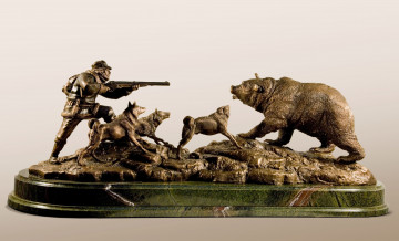Картинка разное рельефы статуи музейные экспонаты медведь скульптура охотник