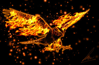 Картинка 3д графика animals животные крылья полёт орел горящий