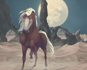Картинка рисованные животные лошади звезды планета лошадь