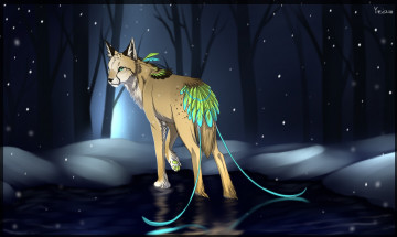 Картинка рисованные животные сказочные мифические снег лес рысь