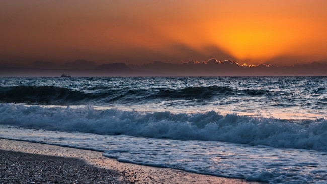 Обои картинки фото природа, побережье, волны, закат
