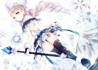 Картинка by+shiwasu+horio аниме -merry+chrismas+&+winter девушка арт украшения взгляд посох снежинки