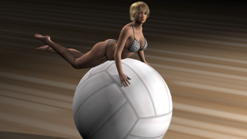 Картинка 3д+графика люди+ people девушка взгляд бикини мяч фон