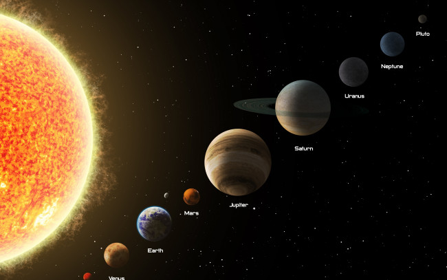 Обои картинки фото космос, арт, jupiter, saturn, mars, and, mercury, venus, earth, neptune, uranus