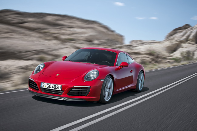 Обои картинки фото автомобили, porsche, 991, s, coupe, carrera, 911, 2015г, красный