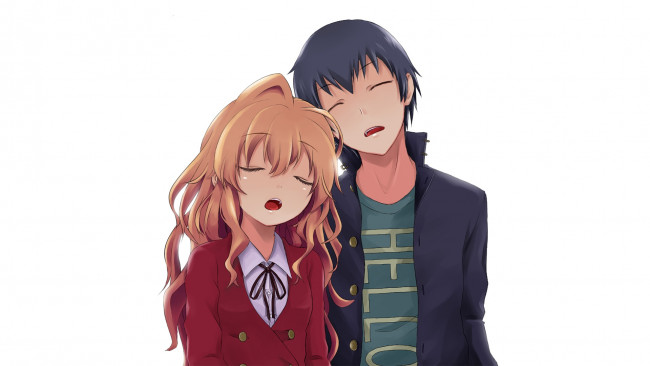 Обои картинки фото аниме, toradora, парень, фон, взгляд, девушка