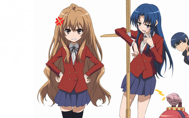 Обои картинки фото аниме, toradora, фон, взгляд, девушки